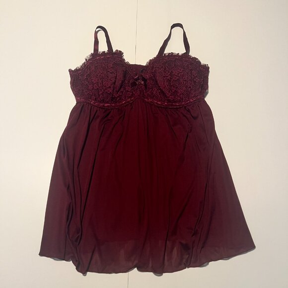 Torrid Burgundy Lingerie Babydoll Sleepwear Sexy Romance Vamp Size 1 - Picture 4 of 8